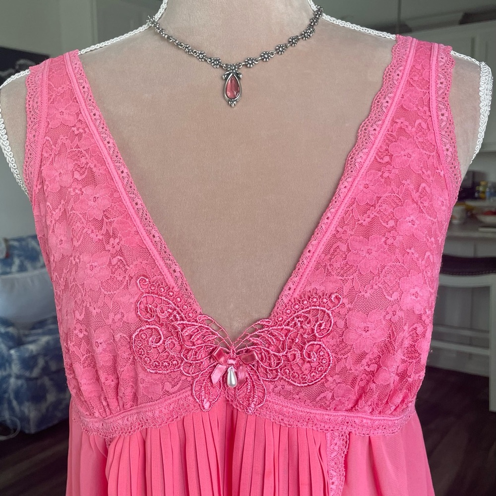 In Bloom Pink Lace Butterfly Detail Nightgown, XL